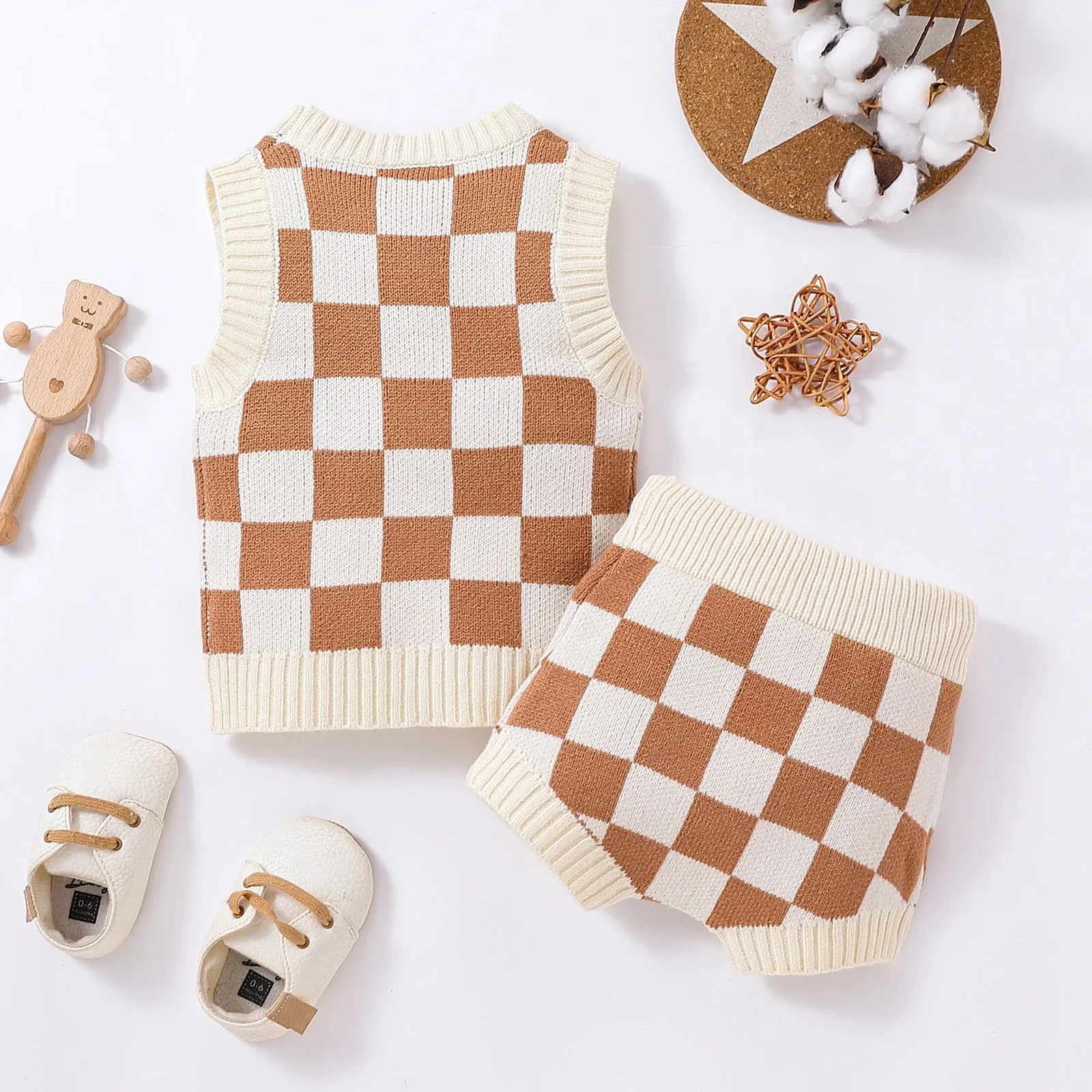 Baby Layette - Sweater Knit Checkerboard Sweater Vest Outfit