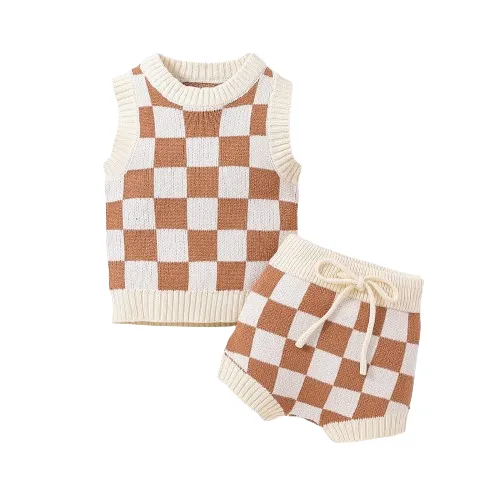 Baby Layette - Sweater Knit Checkerboard Sweater Vest Outfit