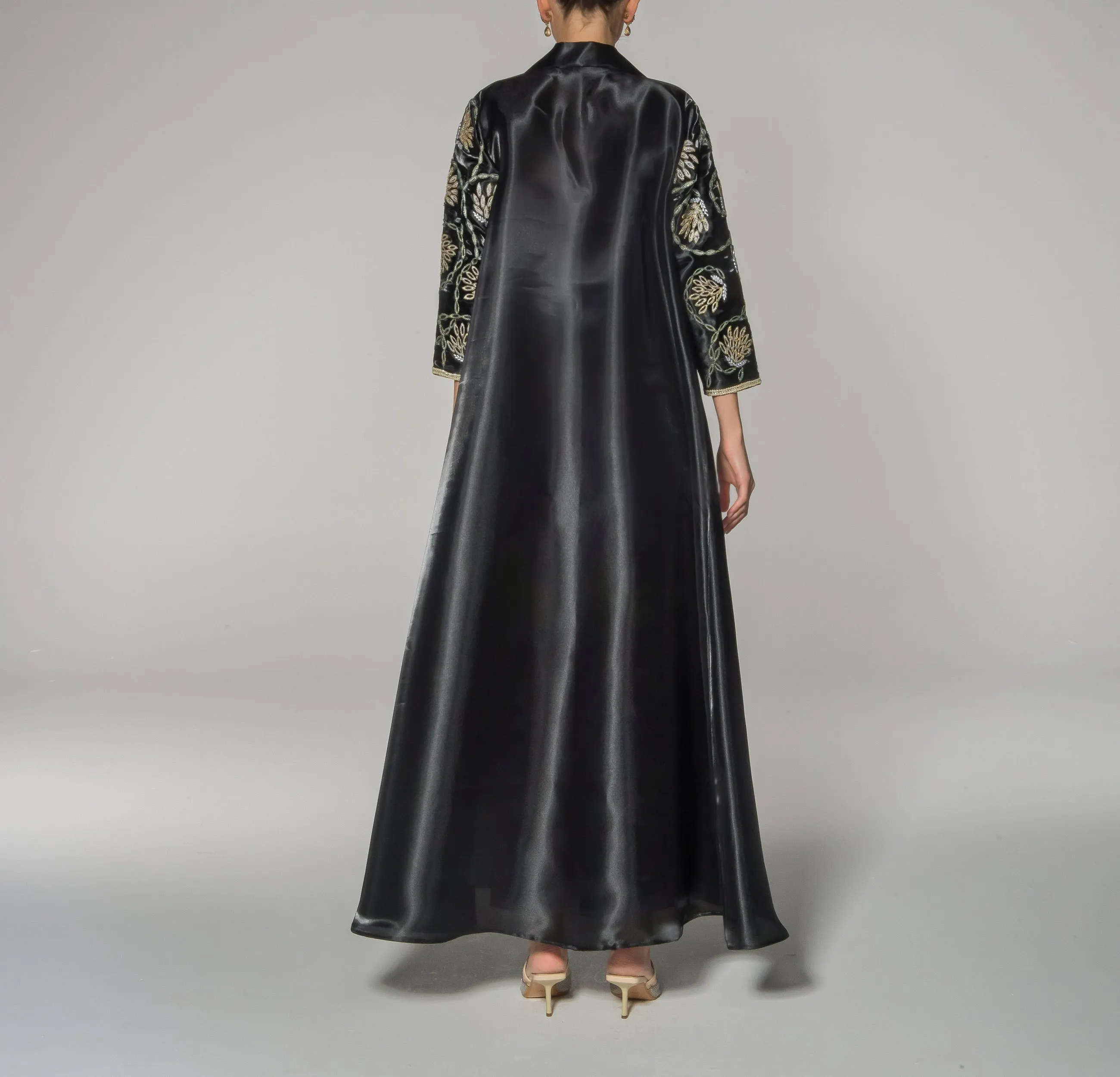 Black Beaded Embroidered Sleeves Abaya