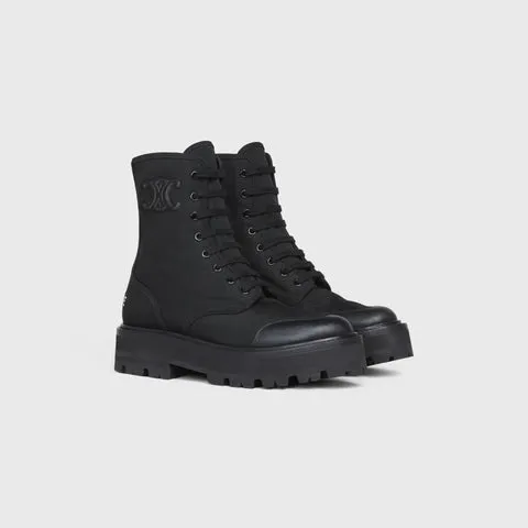 Celine Bucky Laced up Boot in Nylon and Shiny Bull Black