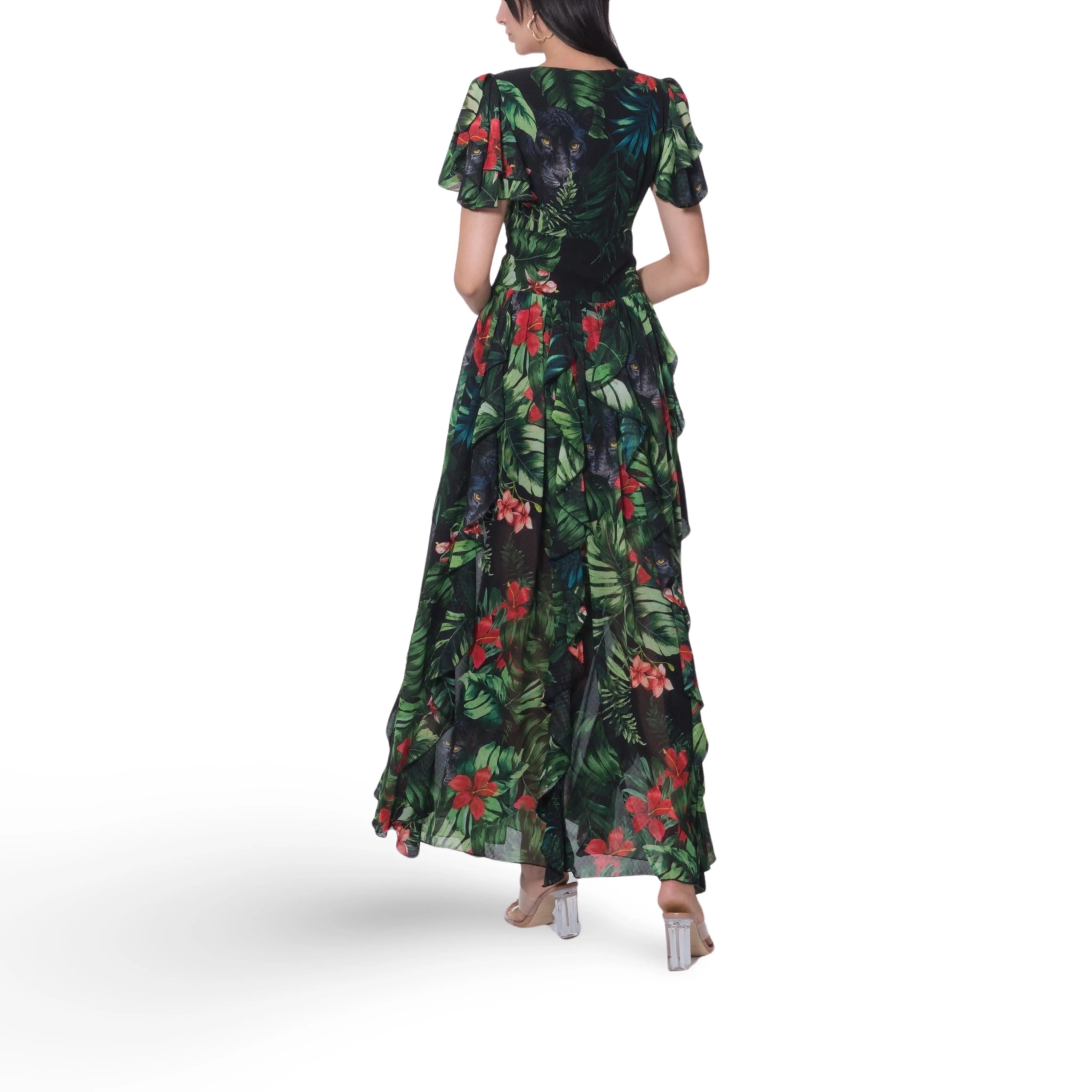 Floral Print Ruffles Long Dress