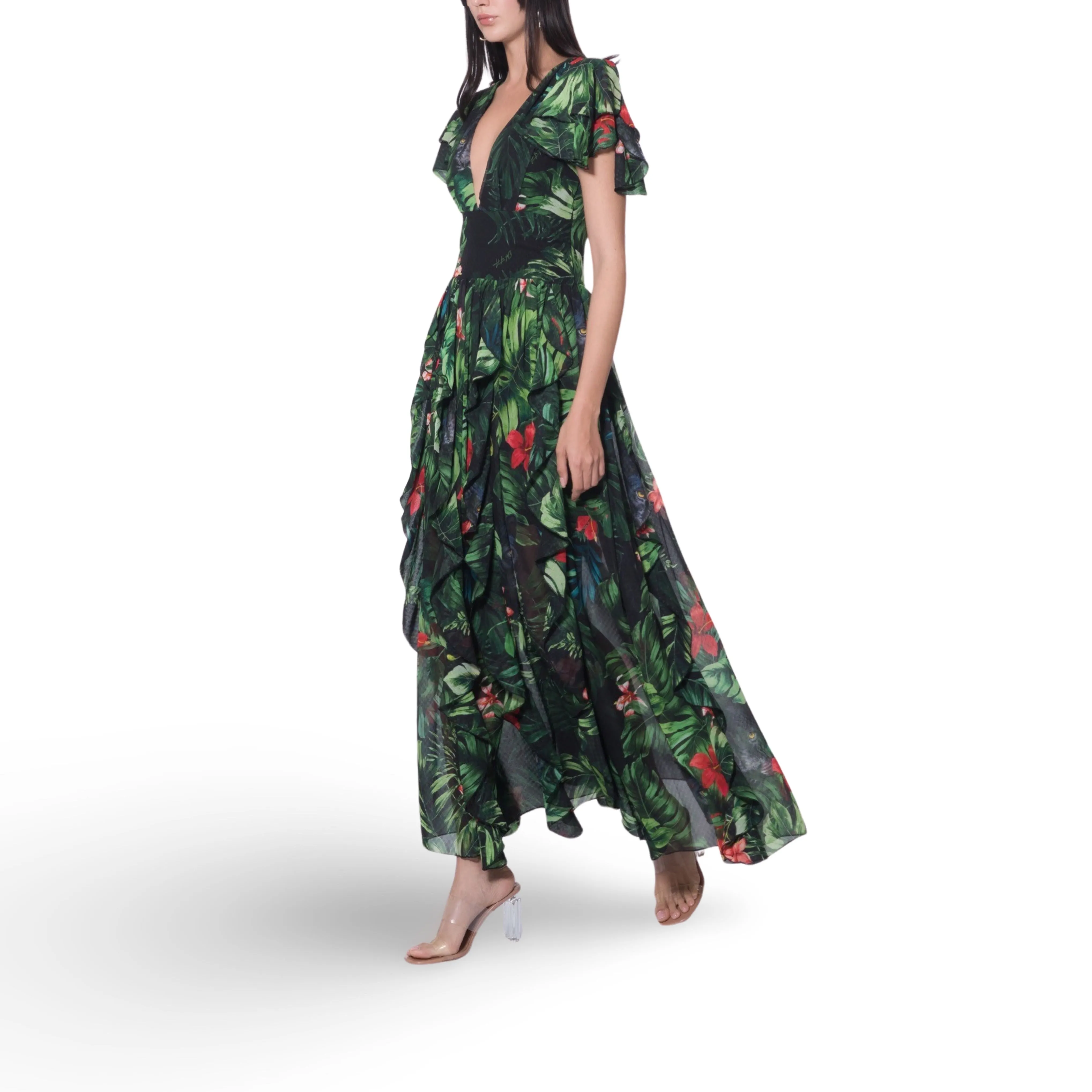 Floral Print Ruffles Long Dress