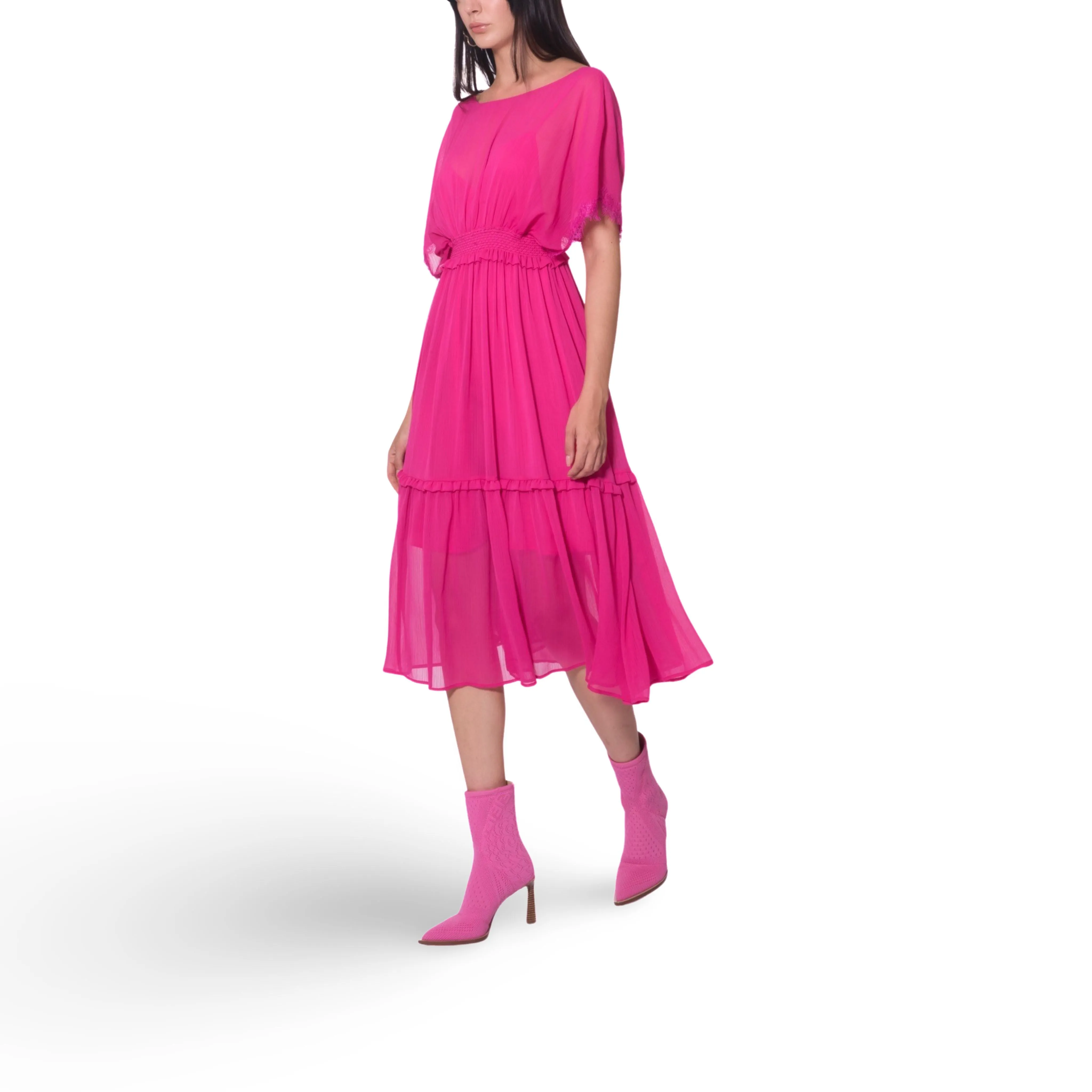 Gathered Waist Tiered Midi Dress