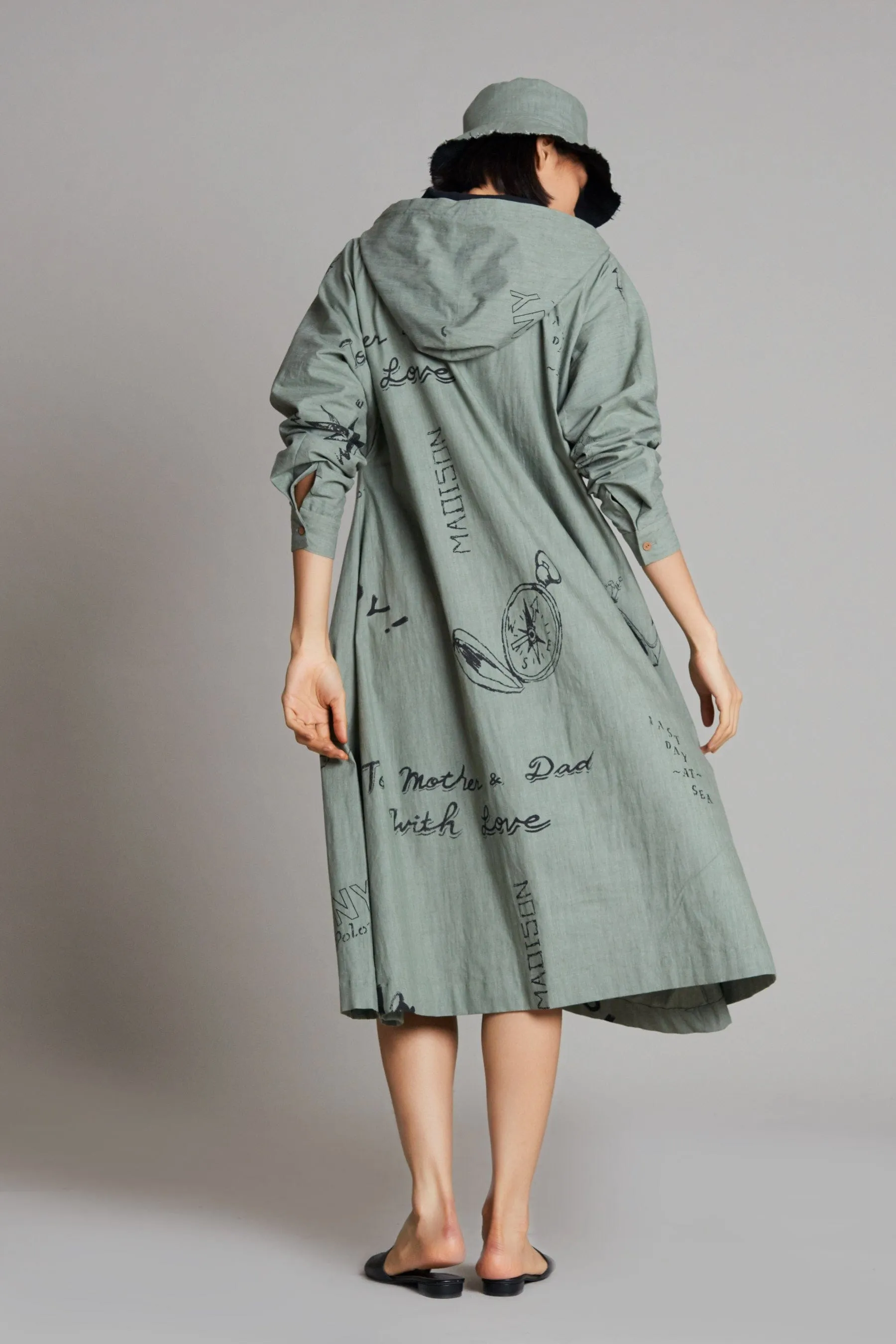 Green Denim Hoodie Dress