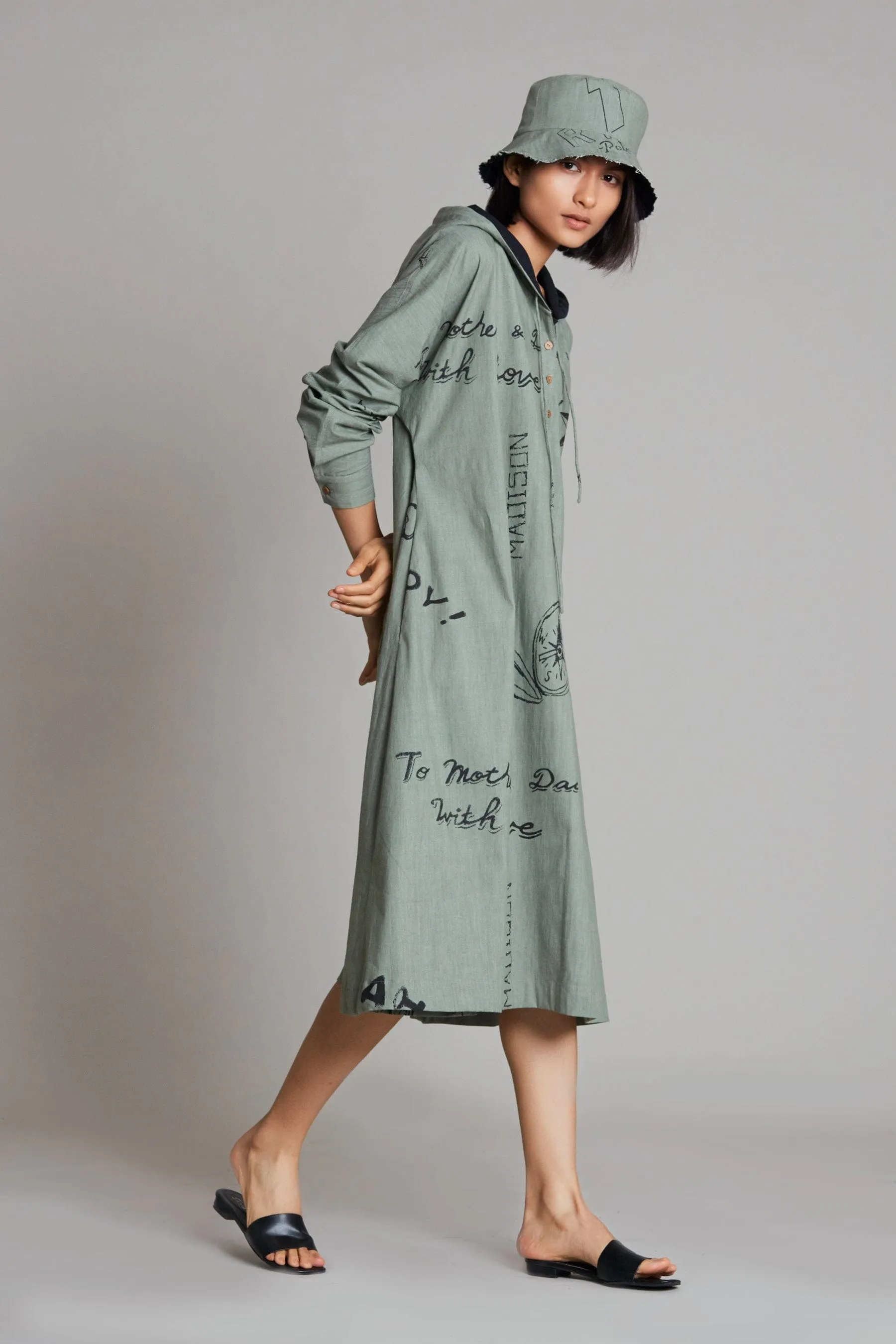 Green Denim Hoodie Dress