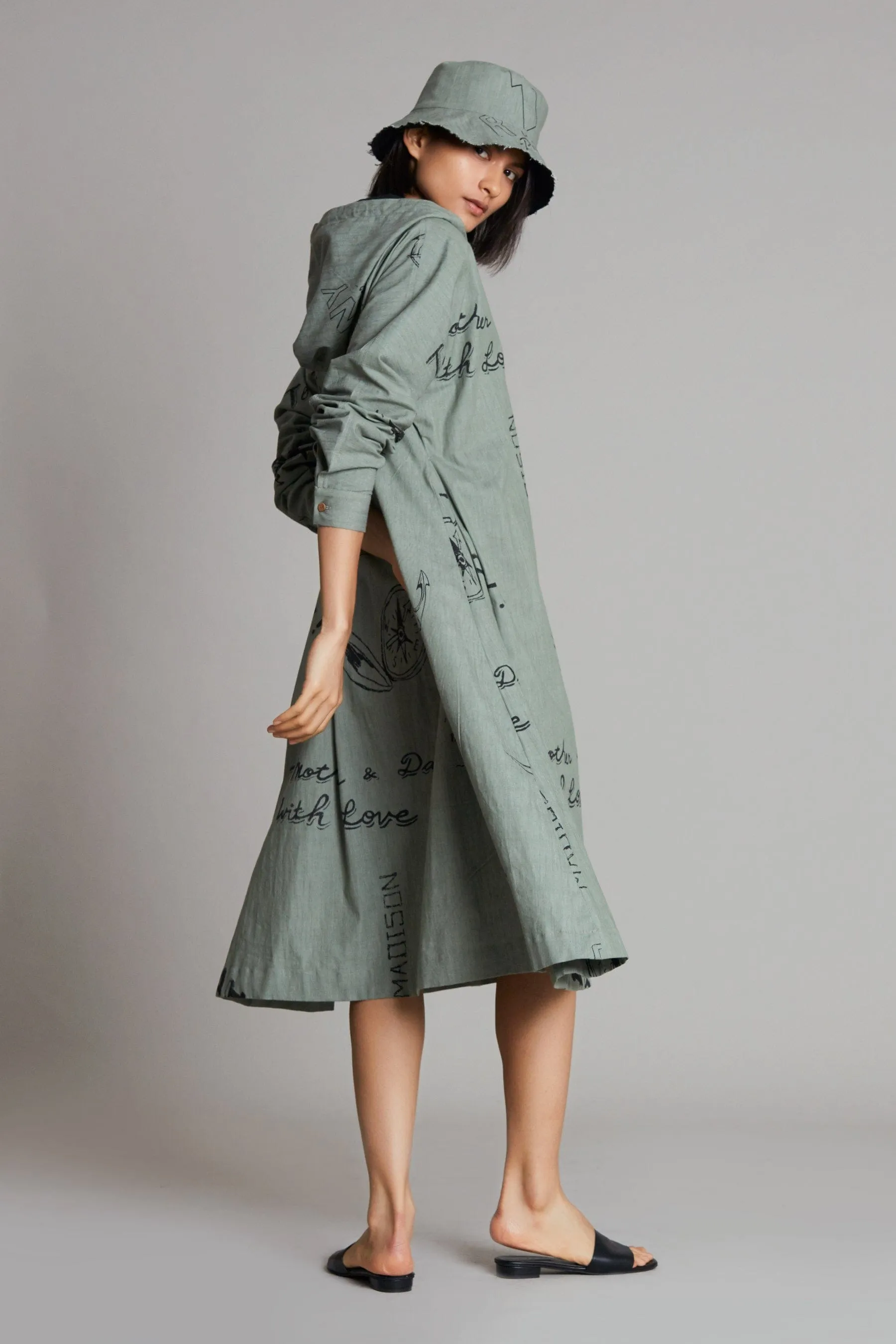 Green Denim Hoodie Dress