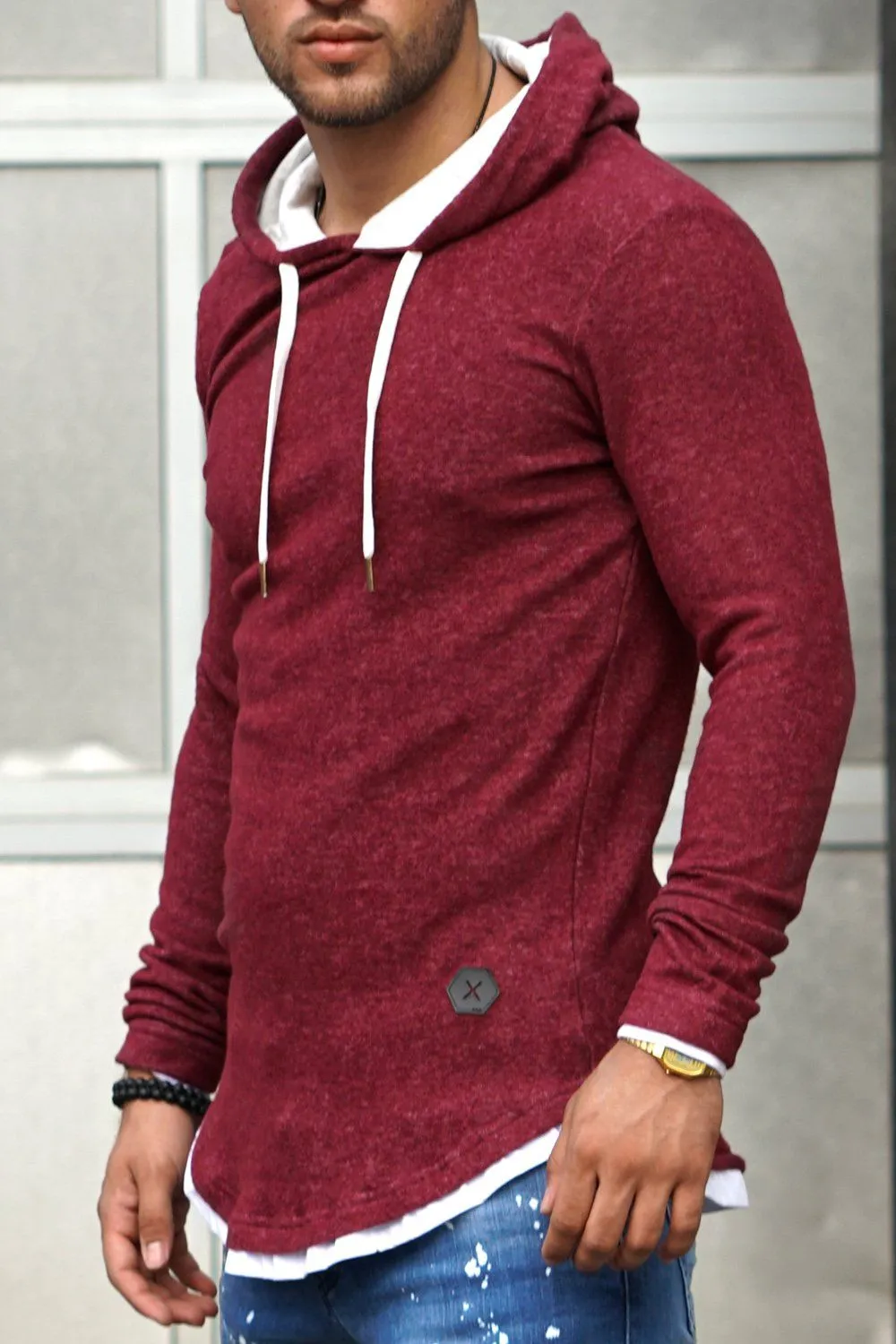 Hoodie Longline Weinrot 7426