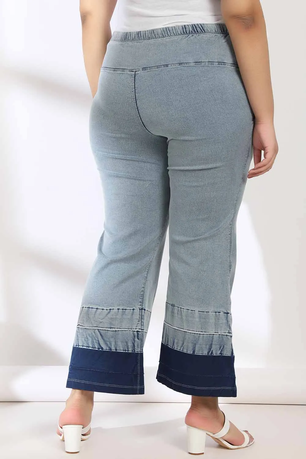 Ice Wash Bottom Design Tummy Shaper Boot Cut Denim