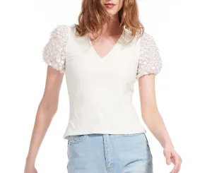 Ivory Novelty Beaded Sleeves T-Shirt