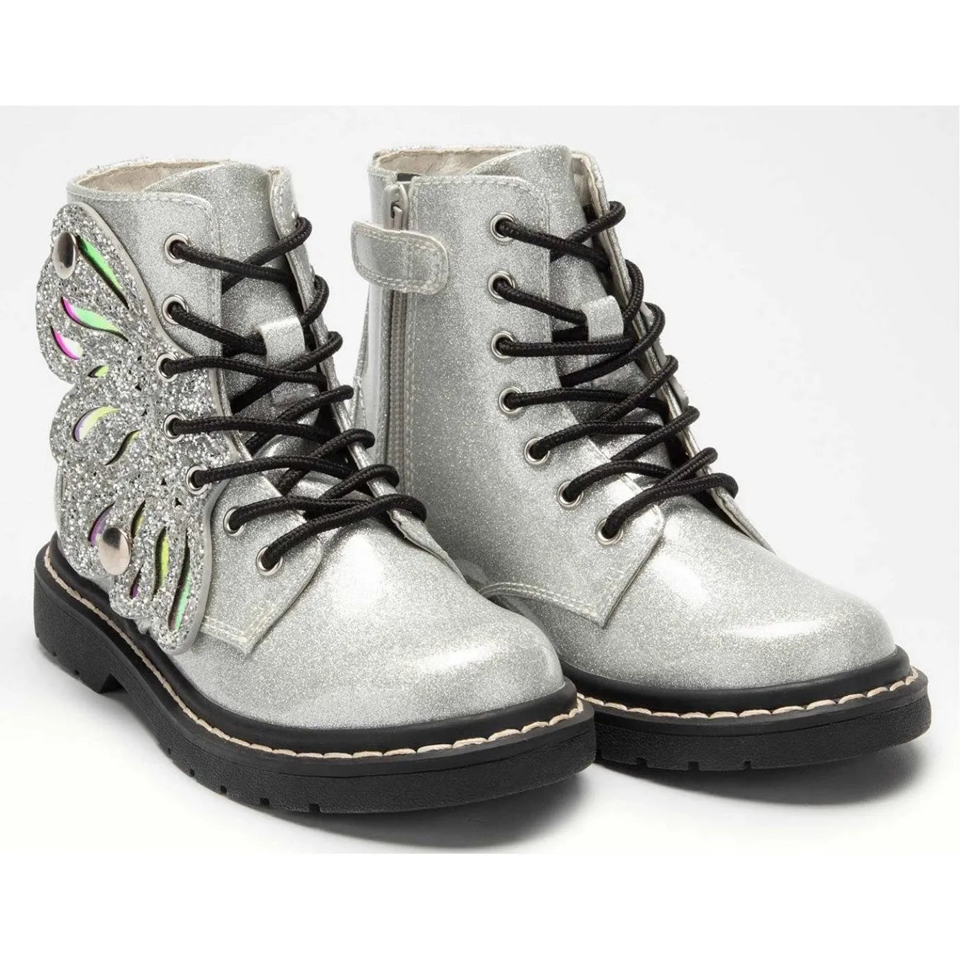 Lelli Kelly Argento Silver Glitter Boot Patent Short LK5544 Bling Fairy Wing Boot Ankle Girls