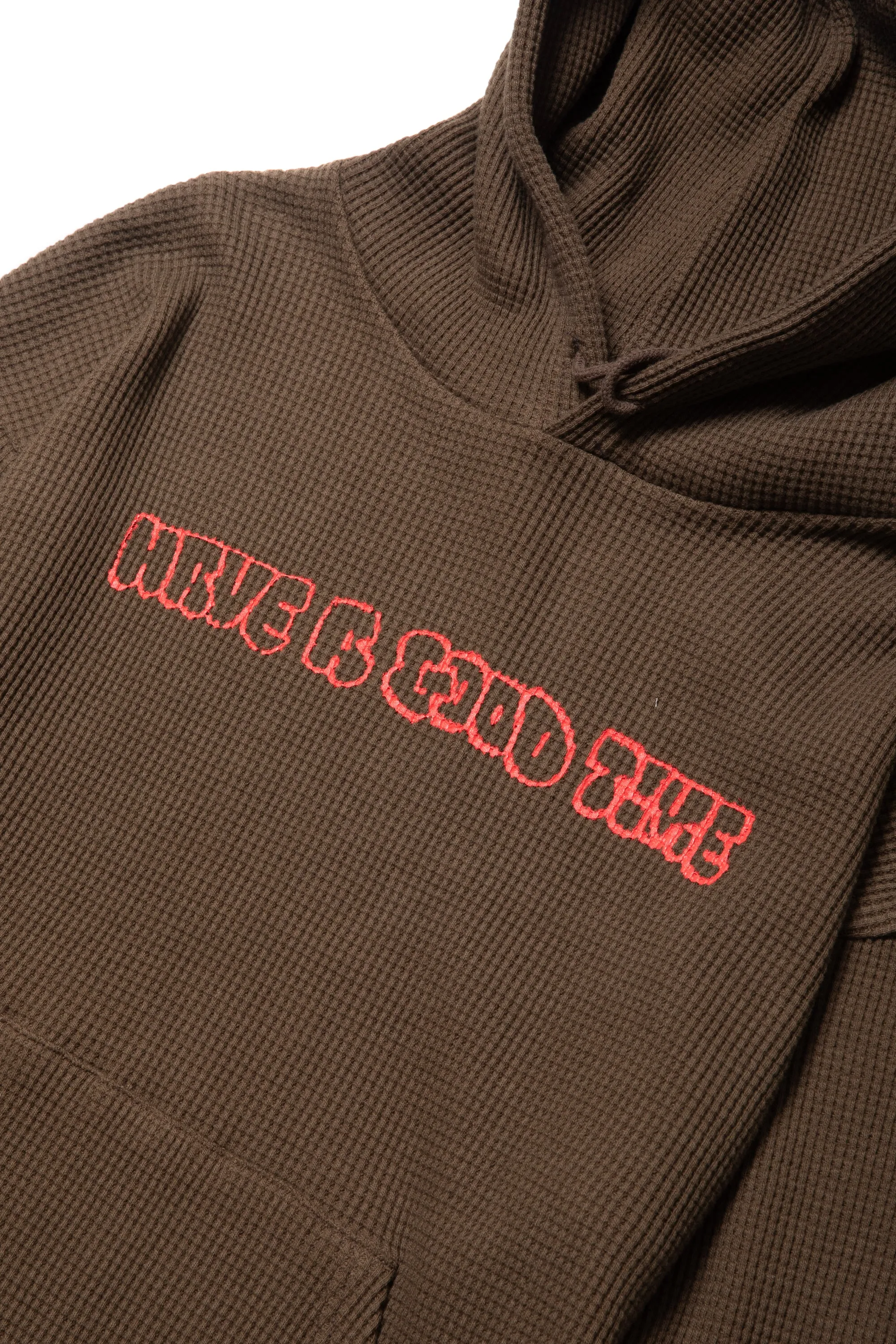 RAKUGAKI LOGO WAFFLE HOODIE BROWN