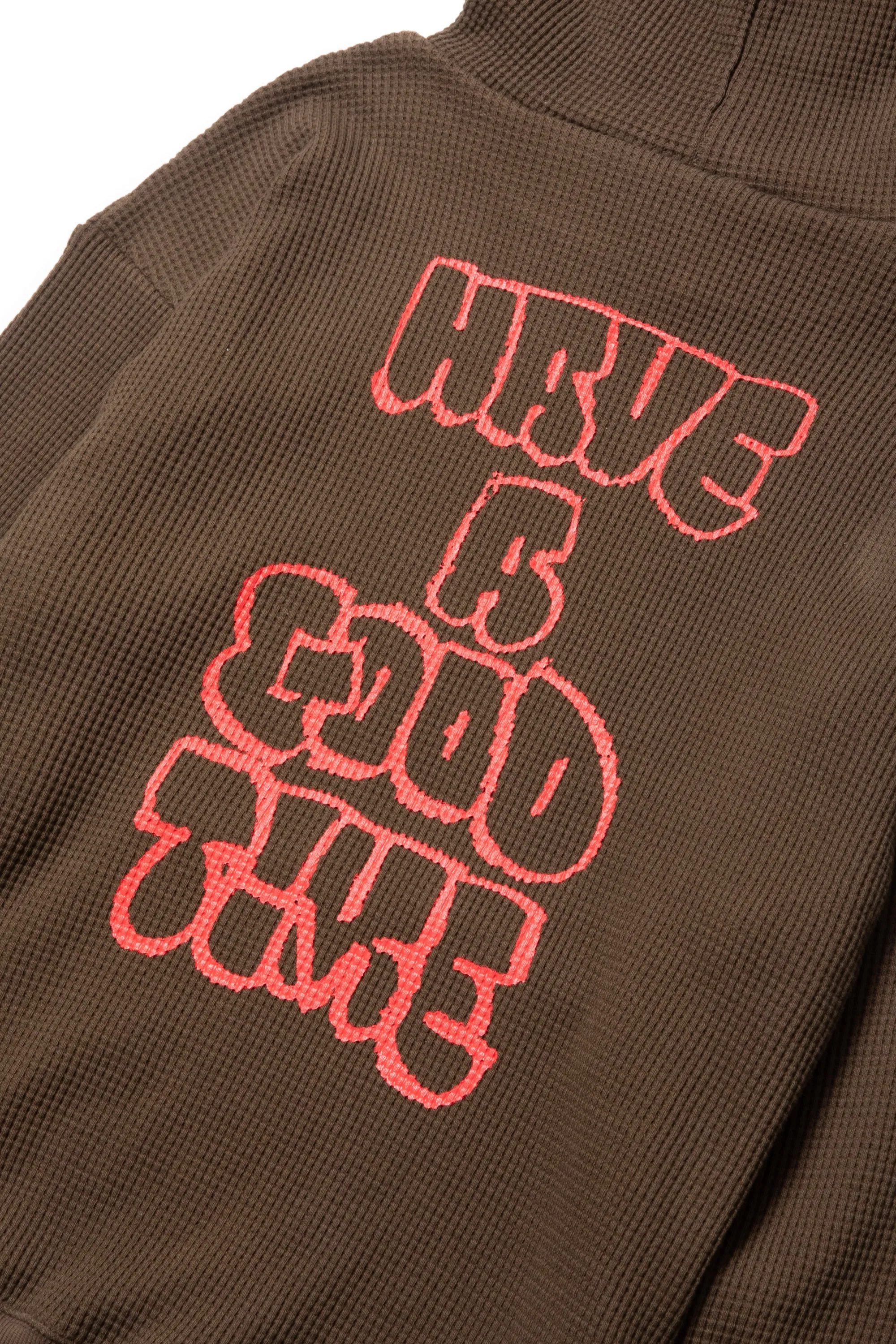 RAKUGAKI LOGO WAFFLE HOODIE BROWN