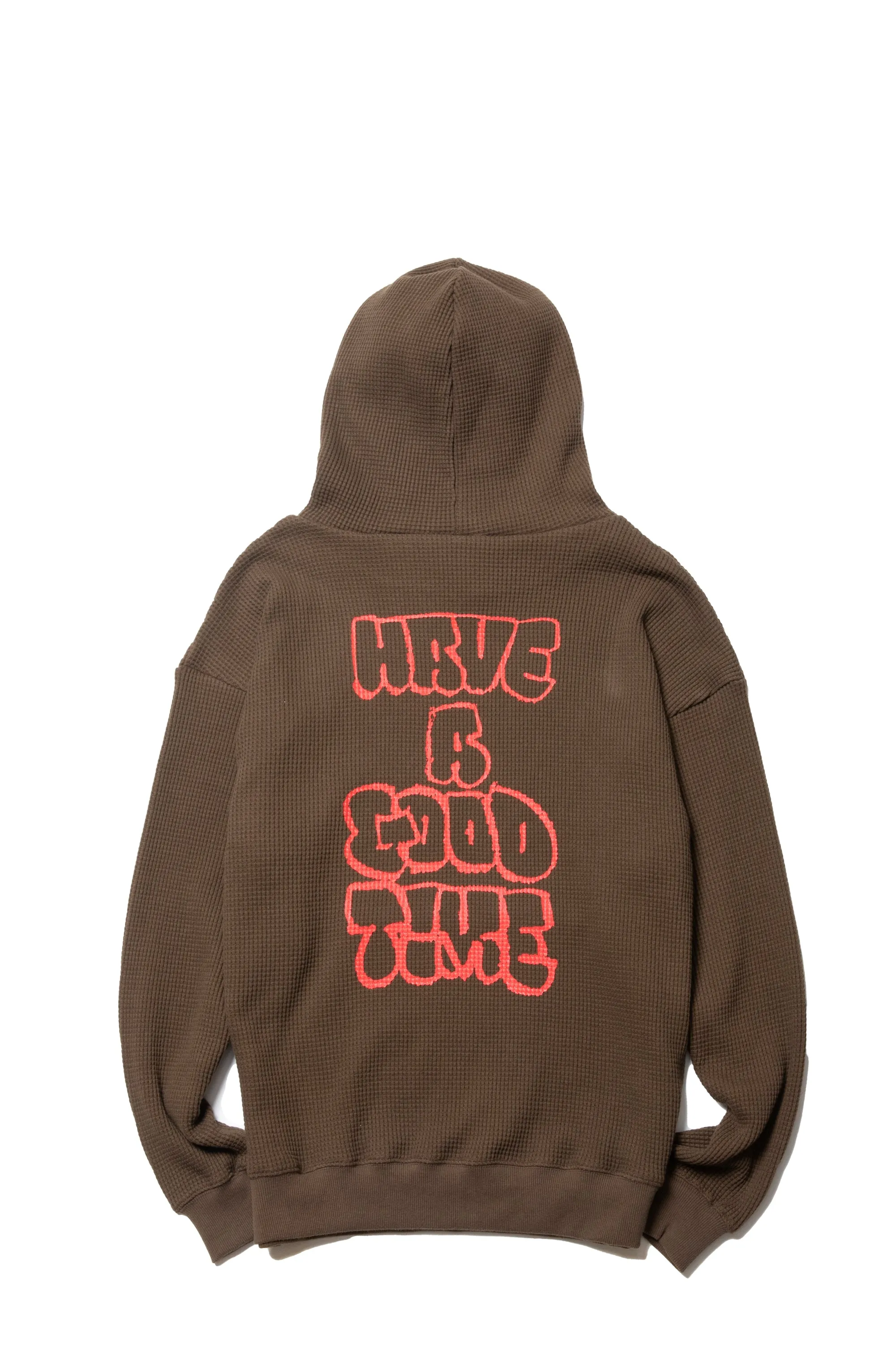 RAKUGAKI LOGO WAFFLE HOODIE BROWN