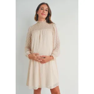 Textured Dot Chiffon Mock Neck Maternity Dress