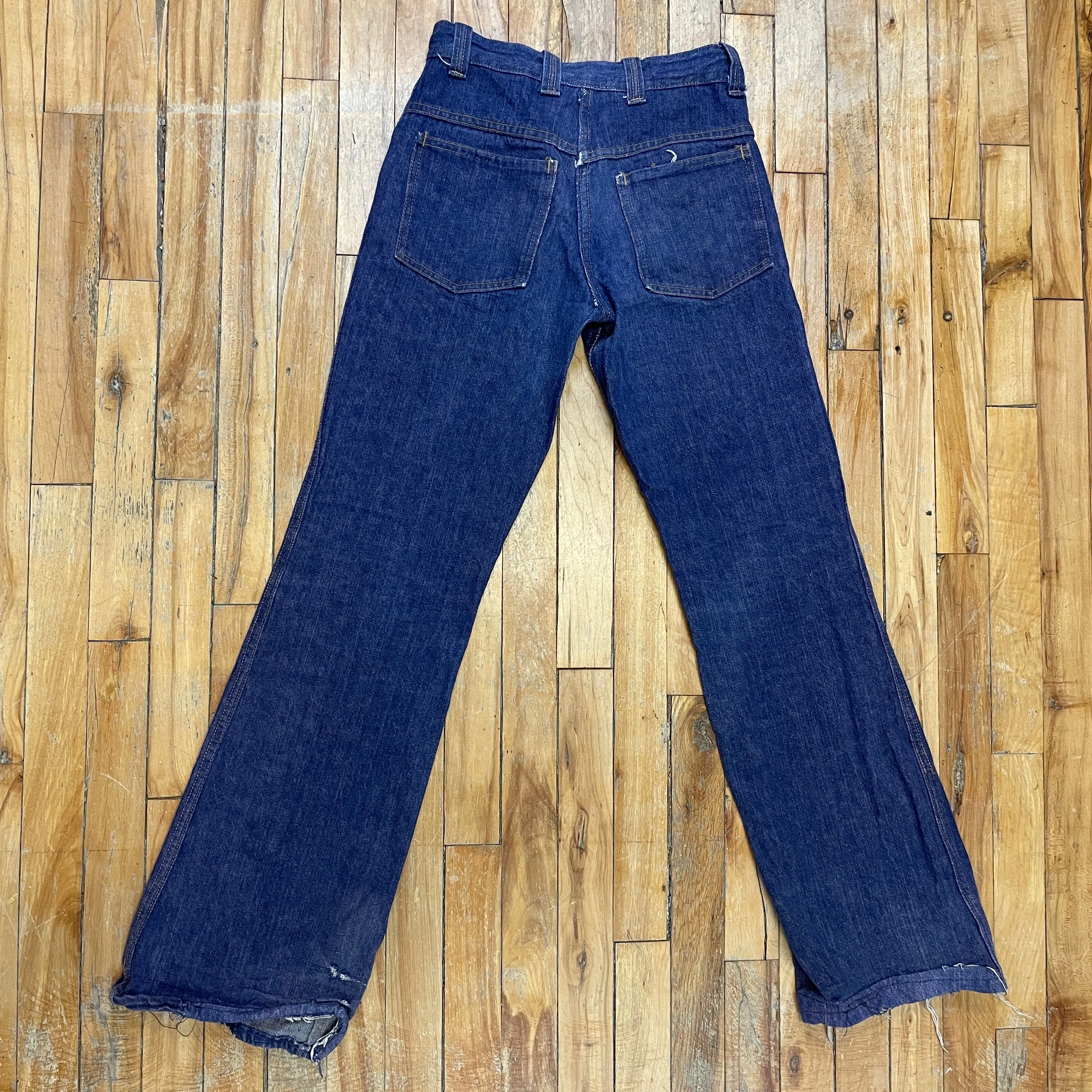 Vintage Mended Indigo Denim Boot Cut Jeans 28" Waist